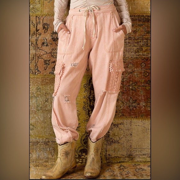 POL Distressed Cargo Denim Jogger with Crochet Pockets - Picture 3 of 4